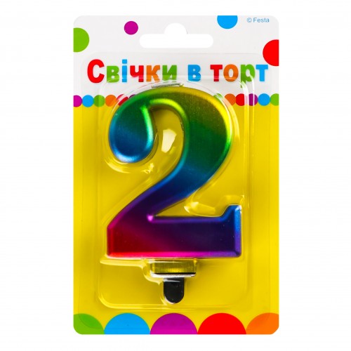 Артикул С-1-024 Свічка-цифра "2" Веселка